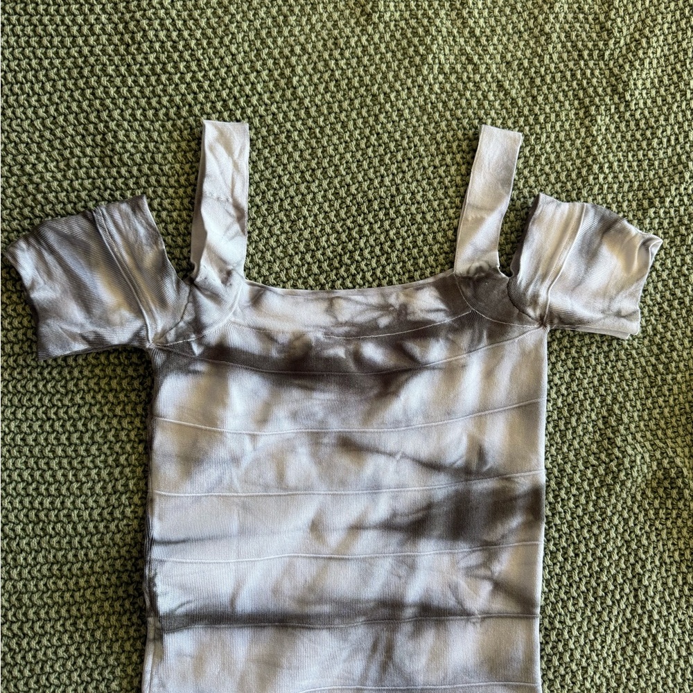 Bebe Black and White Gray marble Off-Shoulder dress